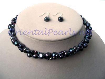 Black Baroque Pearl Necklace and Earrings Set