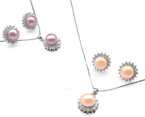 9-10mm AAA Mauve or Pink Pearl Necklace and Earrings Set