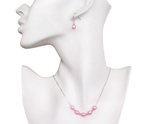Pink 7-8mm Add A Pearl Necklace and Earring Set, 925 SS