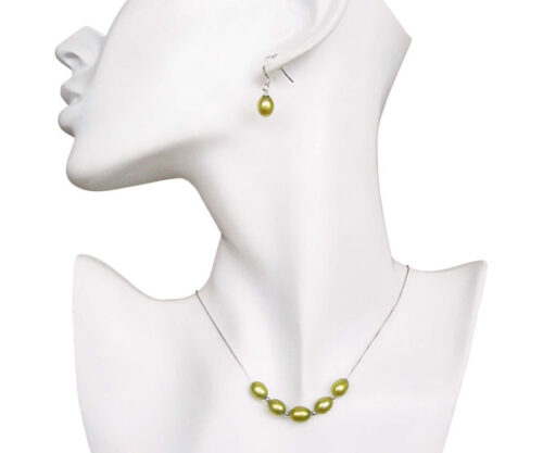 Olive Green 7-8mm Add A Pearl Necklace and Earring Set, 925 SS