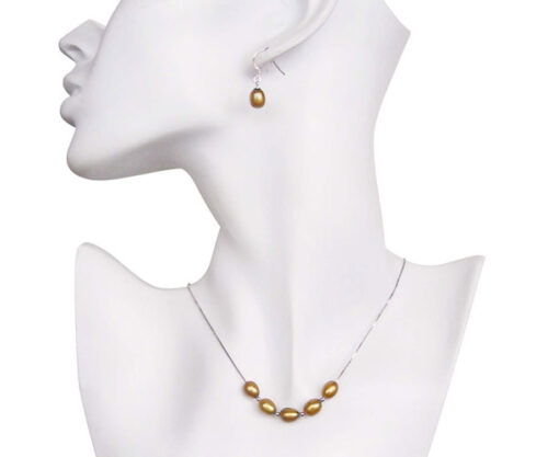 Dark Gold 7-8mm Add A Pearl Necklace and Earring Set, 925 SS
