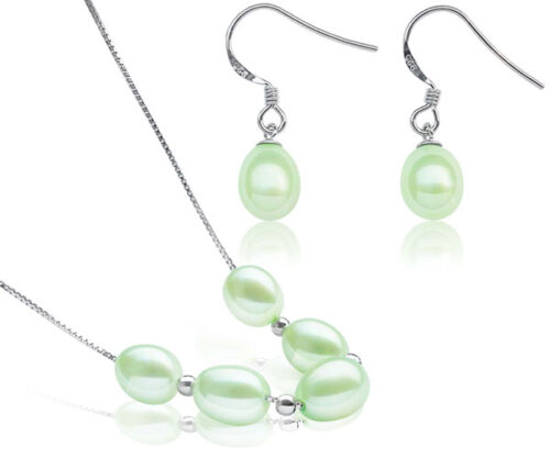 Light Green 7-8mm Add A Pearl Necklace and Earring Set, 925 SS