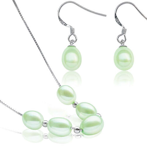Light Green 7-8mm Add A Pearl Necklace and Earring Set, 925 Sterling Silver