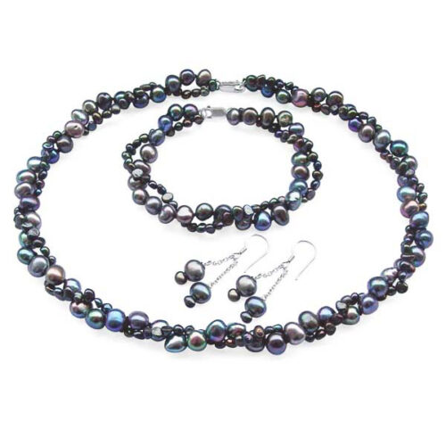 High Quality Baroque Pearl Necklace Bracelet and Earrings Set of 3 925 Sterling Silver