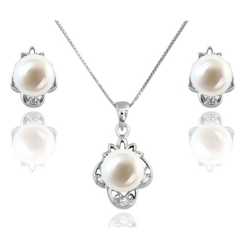 High AAA Quality Pearl Necklace and Earrings Sterling Silver Set
