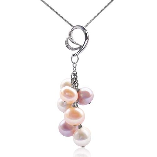 7-8mm Clustered Semi-round Pearl Pendant, 925 SS, 16in Chain