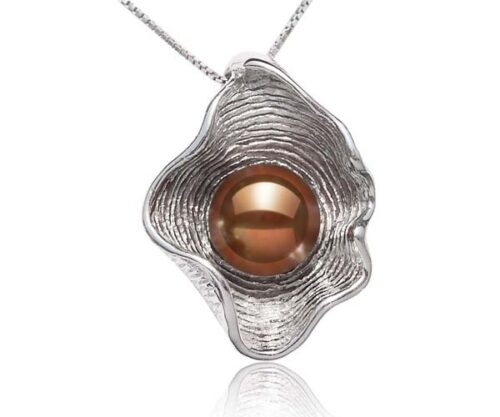 Chocolate 10mm Pearl Sturdy 925 Sterling Silver Pendant