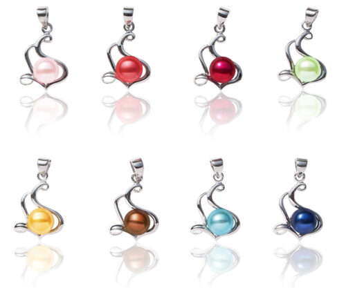 Baby Pink, Red, Cranberry, Light Green, Champagne, Chocolate, Royal Blue and Navy Blue 7-8mm Pearl Pendant in 925 SS, 16in Silver Chain