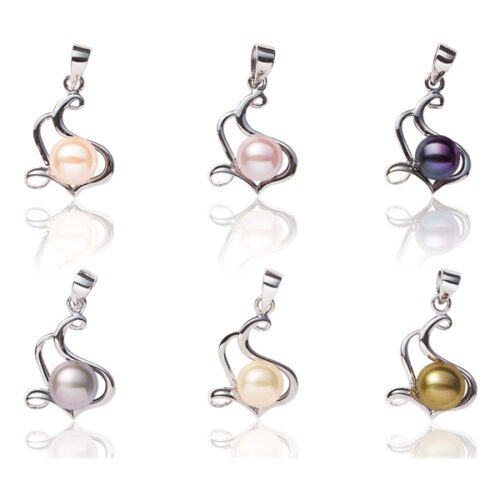 7-8mm White Pink Mauve or Black Pearl Pendant in 925 Silver 16in Silver Chain