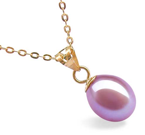 Mauve 8-9mm Pearl Pendant in 14k Yellow Gold