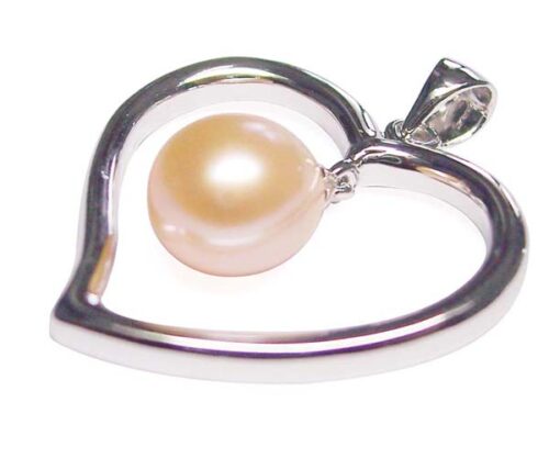 Pink Large Heart Shaped Silver Pearl Pendant with Silver Necklace, 925 Sterling Silver
