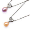 Pink and Mauve 7-8mm Genuine Drop Pearl Silver Pendants with Heart Bail