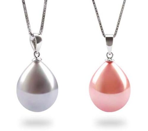 Grey and Pale Pink 13x16mm Drop Shaped SSS SS Pearl Pendant with a FREE SS Necklace