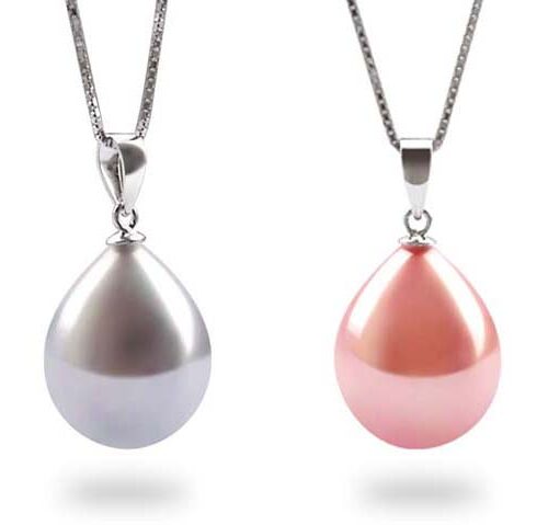 Grey and Pale Pink 13x16mm Drop Shaped SSS SS Pearl Pendant with a FREE SS Necklace