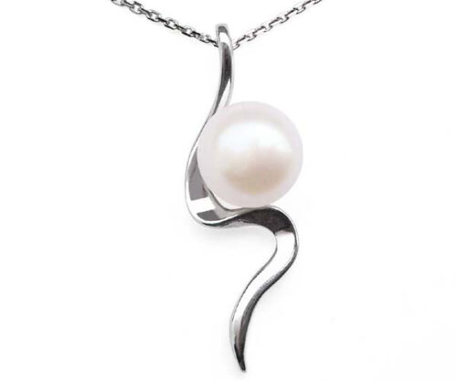 White 8-9mm Genuine Freshwater Pearl Pendant in 925 SS, 16in Chain