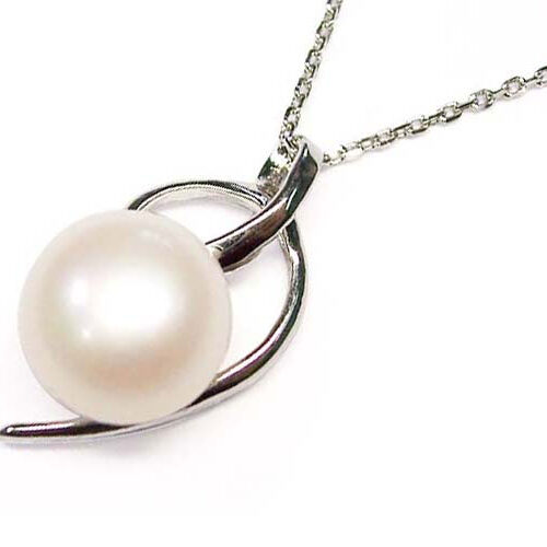White Large 10mm Sterling Silver Pearl Pendant, Free 16in Long Sterling Silver Chain