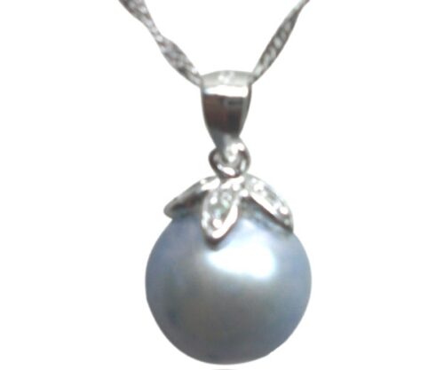 Light Blue Colored 10-11mm Round Pearl Pendant 925S Silver