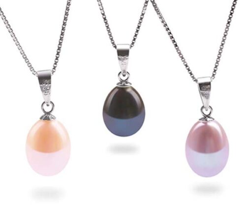 Pink, Black and Mauve 8-9mm Teardrop Pearl Silver Pendant