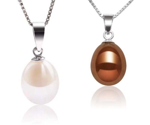 White and Chocolate 8-9mm Teardrop Pearl Silver Pendant