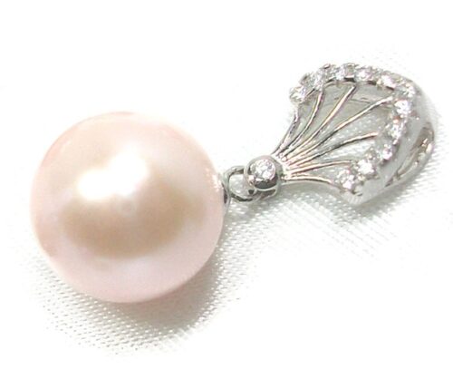 Light Pink Completely Round AAA High Quality 10-11mm 925Sterling Silver Pendant