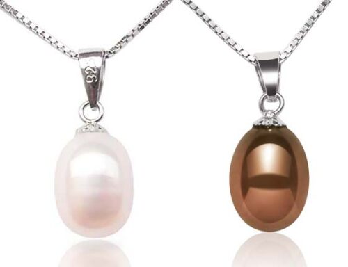 White and Chocolate 7-8mm AAA Pearl Teardrop Silver Pendant