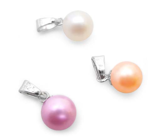 White, Pink and Lavender 6.5mm AAA Round Pearl Silver Pendant