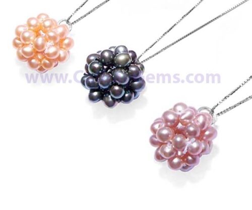 Pink, black and lavender 3.5-4mm Pearls Pendants with FREE 16in Long Sterling Silver Chains