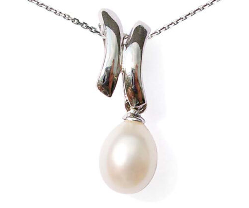 White Teardrop Pearl Pendant in 925 Sterling Silver, 16inch Chain