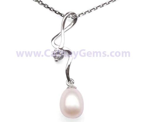 White 7-8mm Teardrop Pearl Silver Pendant with a Round Cz