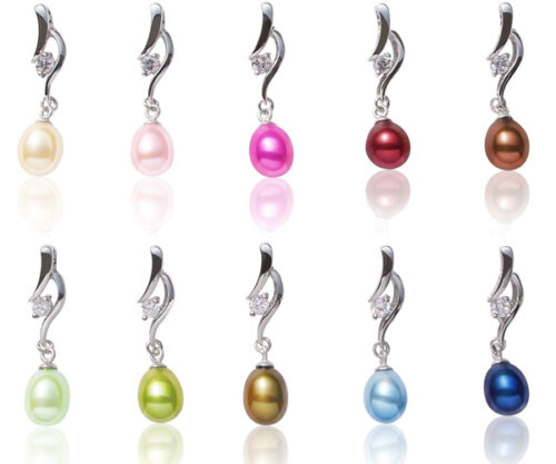 Baby Pink, Champagne, Light Green, Chocolate, Navy Blue, dark Golden Rod, Royal Blue, Hot Pink and Olive Green Genuine 7-8mm Drop Pearl Pendants, 16inch Chains