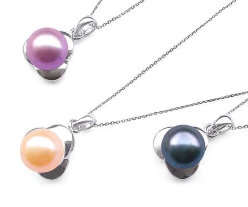 Pink, Mauve and Black 9.5mm Sterling Silver Pearl Pendants
