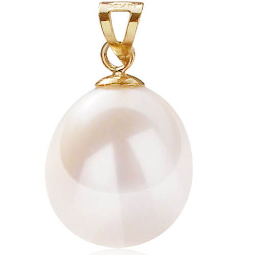 White Colored 12-13mm Large Drop Pearl Pendant, 14K Solid Gold