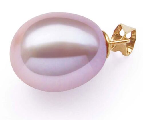Mauve Colored 12-13mm Large Drop Pearl Pendant, 14K Solid Gold