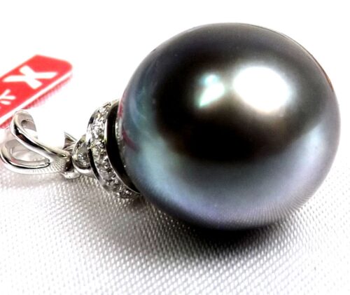 Tahitian Round Pearl 14K White Gold Diamond Pendant