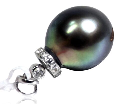 Tahitian Round Pearl 14K White Gold Diamond Pendant