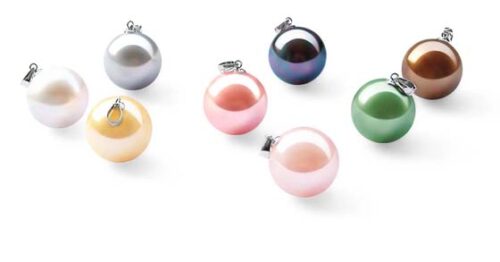 White, Gold, Silver Grey, Pink, Pale Pink, Peacock Green, Peacock Black and Chocolate 16mm Southsea Shell Pearl Pendant with silk Cord