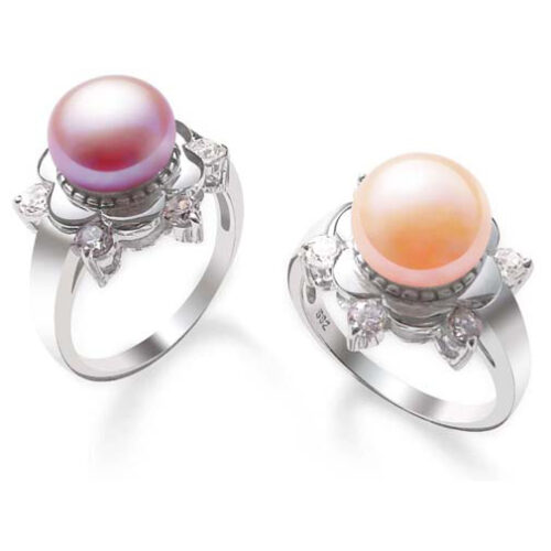 9-10mm Pearl Ring in Snow Flower Design, 925 Silver