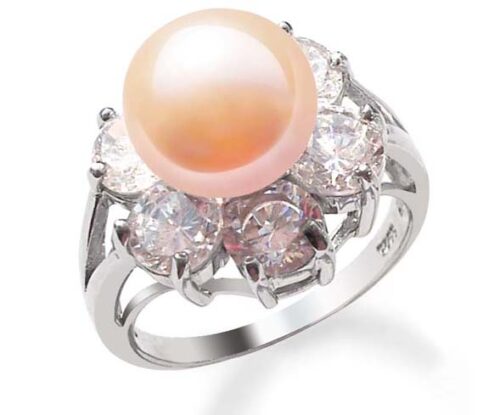 Pink 9-10mm Pearl Ring in Flower Design, 925 SS