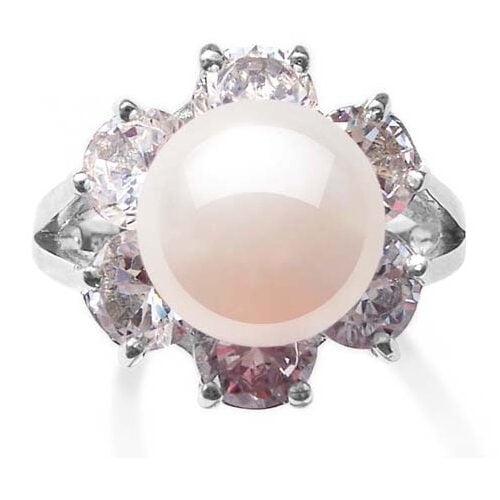 9-10mm Pearl Ring in Flower Design in 925 Silver