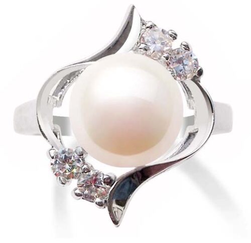 White 9-10mm Curve Designer Pearl Ring, 925 SS