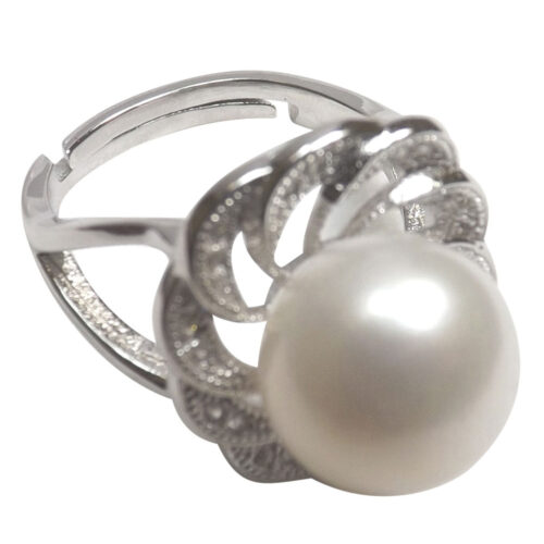 925 Sterling Silver Large 10-10.5mm Pearl Ring Adjustable Size