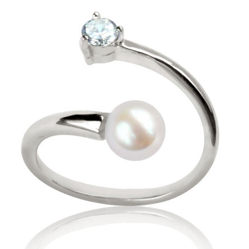 White 5-6mm AAA Round Pearl Adjustable Ring in 925 SS