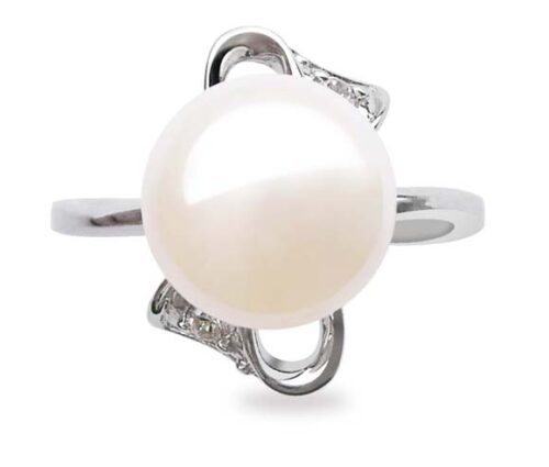 White 9.5-10mm Stamped SS Pearl Ring