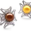 Chocolate and Gold 9-10mm Pearl Cross Shaped 925 Sterling Silver Rings