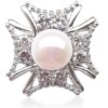 White 9-10mm Pearl Cross Shaped 925 Sterling Silver Ring