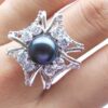 Black 9-10mm Pearl Cross Shaped 925 Sterling Silver Ring