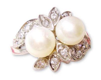 All White 6-6.5mm SS 2 Pearl Ring