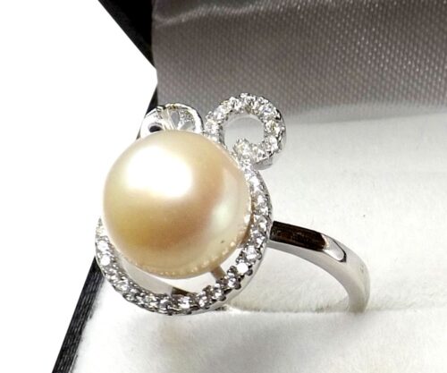 White 925 Sterling Silver Pearl Diamond Ring