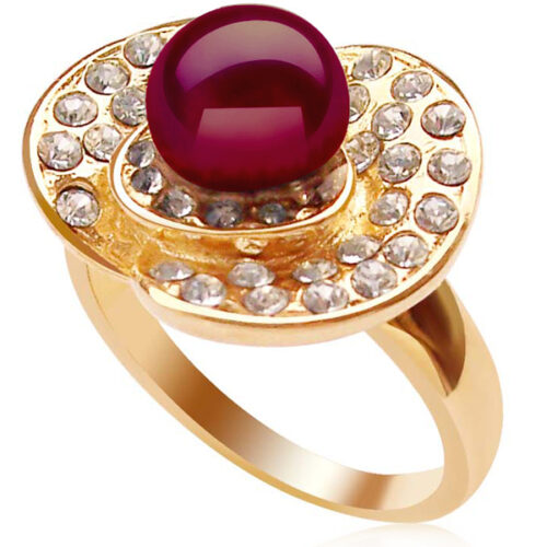 Cranberry 7-8mm Freshwater Pearl Ring, 18K YG Overlay