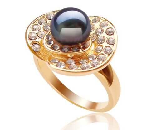 Black 7-8mm Freshwater Pearl Ring, 18K Yellow Gold Overlay